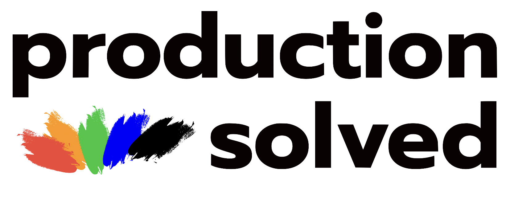 production solved black text transparent background logo