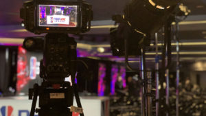 behind the scene event production of nba 2k league with camera and spotlight in focus