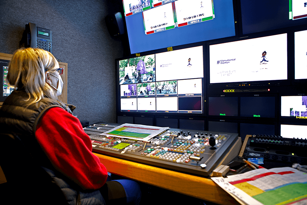 Monumental Women Central Park Event production woman inside the event production truck